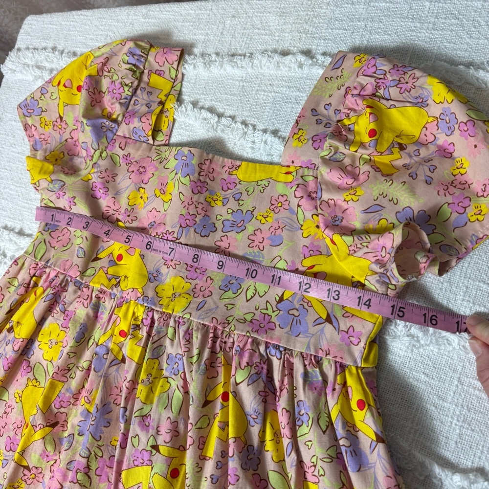 Floral Pikachu Kids A-Line Short Sleeve Smock Dress Cotton Size Girls XL (14) - Picture 5 of 8